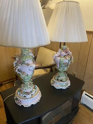 Vintage 1960's Capodimonte Cherubs & Flower's  Lamp Made In Italy • $100