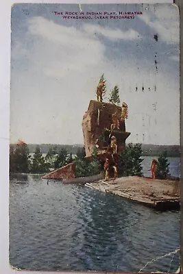 Michigan MI Hiawatha Weyagamug Petoskey Rock Indian Play Postcard Old Vintage PC • $0.50