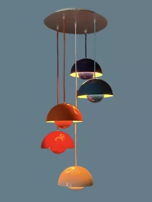 CHANDELIER WITH 5 VP1 FLOWERPOTS BY VERNER PANTON FOR LOUIS POULSEN 1960’s • $3000