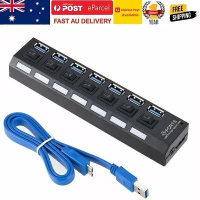 7 Port USB 3.0 HUB Powered + High Speed Splitter Extender PC AC Adapter Cable  • $23.99