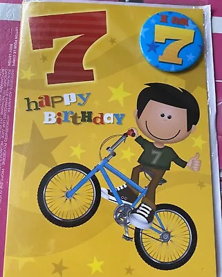Birthday Card Boy 7 Years Old With Badge • £2.99