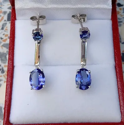 Tanzanite AAA Grade Drop Earrings In 9k White Gold CUSTOM MADE • £700