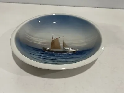 Vintage Lyngby Copenhagen Denmark Porcelain Bowl 124-3 Sailboat Decoration • $75