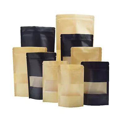 Kraft Paper Party Pouches With Plastic Window Vintage Resealable Favor Bags • $19.99
