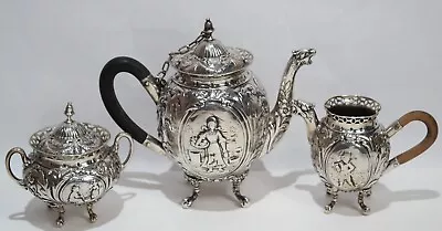 Georg Roth & Co. German 800 Silver Three Piece Tea Set Circa 1900 • $695