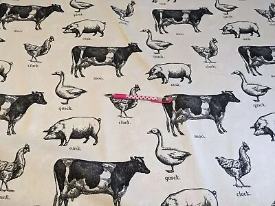 Farm Animal Cow Chicken Duck Cotton Duck Fabric Material Buy By The Yard US • £9.45