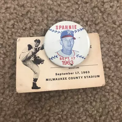 Warren Spahn Spahnie Sept 17th 1963 Milwaukee Braves Baseball Collector Pin MLB • $35