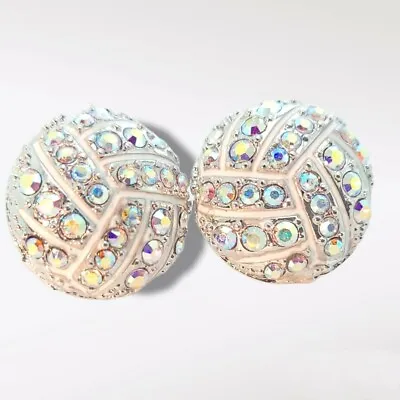 Volleyball Ball Made With Swarovski Crystal AB Color Beach Volley Earrings • $29