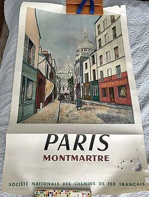 Authentic VINTAGE POSTER BY MAURICE UTRILLO 1953 - PARIS MONTMARTRE -FRANCE • $90