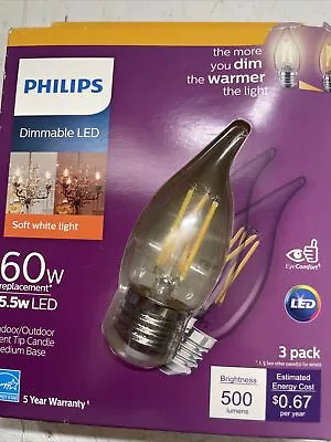 Phillips Dimmable LED 5 W Indoor / Outdoor Soft White Light Bulbs ￼￼ • $10