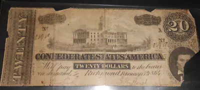 1864 $20 Confederate States Of America - Richmond Virginia # 28480 • $22.95