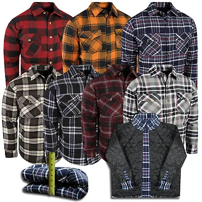 Plaid Flannel Fully Quilted Shirt Jacket Men Soft Warm Padded 4 Pocket Button A • $28.95