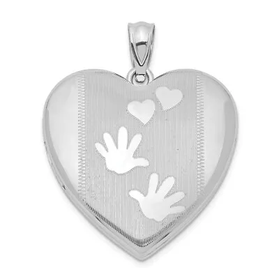 .925 Sterling Silver Polished & Satin Finish Handprints & Hearts Locket • £71.24