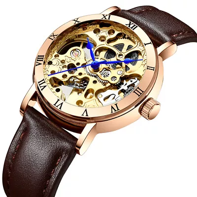 Women Transparent Steampunk Skeleton Mechanical Leather Watch New • $42.99