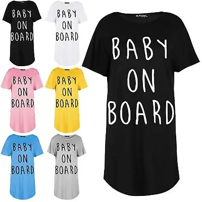 Ladies Womens Curved Hem Baby On Board Tunic Baggy Mini Longline T Shirt Dress • £0.99