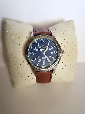 Timex Expedition Indiglo Men's Watch Navy Blue Dial Brown Band Fresh Battery  • $9.95