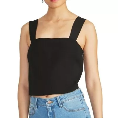 NEW Rachel Roy L Women's Black Crop Tank Top Wide Strap Sleeveless • $27.99