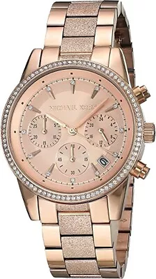 New Michael Kors Ritz Watch Rose Gold Crystal Chronograph Women Mk6598 • $125.96