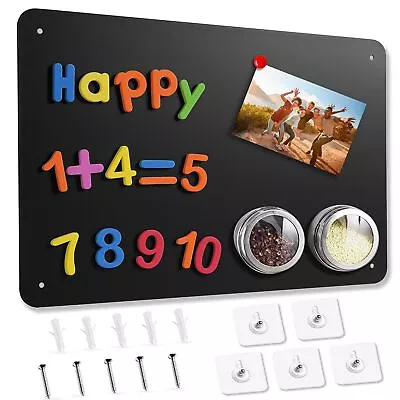 Black Metal Magnetic Bulletin Board For Wall Refrigerator 17.7x11.8 Inch • $29.99