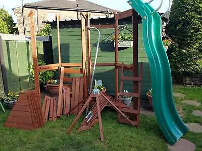 £195 • Buy Wooden Climbing Frame With Slide And Sliding Pole Freshly Restored 