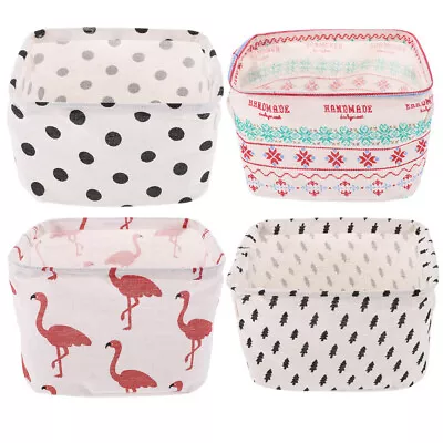  4Pcs Small Storage Baskets Foldable Storage Bins Cotton Linen Fabric Storage • £11.68