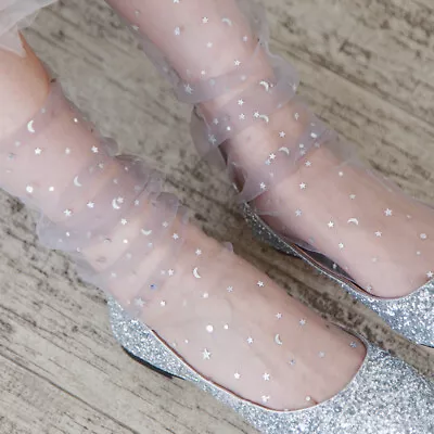 $2.61 • Buy Women Mesh Socks Lace Ruffle Sheer Silky Glitter Fishnet Short Ankle Stockings