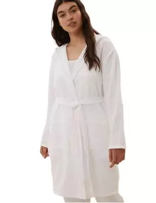 Ladies ExM&S Hoooded Muslin Pure Cotton Pink White Dressing Gown • £11.99