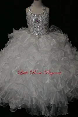 NEW* Little Rosie Girls Glitz Long Pageant Dress LR2006 WHITE 10 $550 Ruffles! • $450