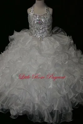 NEW* Little Rosie Girls Glitz Long Pageant Dress LR2006 WHITE 12 $550 Ruffles! • $450