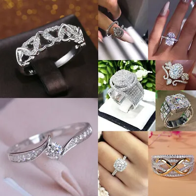 £3.10 • Buy 925 Silver Rings Women Gorgeous Cubic Zirconia Wedding  Jewelry Gift Size 6-10