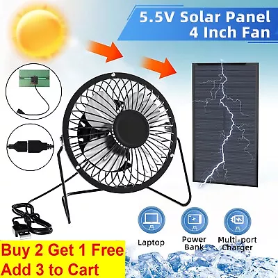 Solar Panel Powered Fan Mini Ventilator Portable Desk Home Outdoor USB Cooler • $15.95