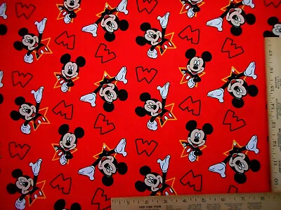 Disney Fabric By Yard SALE Mickey Mouse & Stars On Red Poplin #B C • $7.99