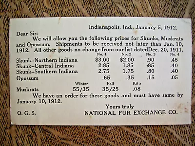 Rare 1912 National Fur Exchange Fur Co.  Indianapolis Traps Vintage Trapping • $15