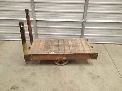 Vintage Antique Industrial Machine Age Wooden Factory Cart Coffee Table Casters • $350