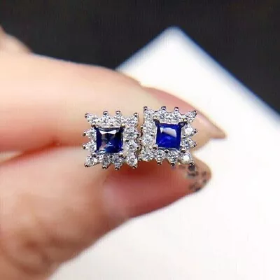 2Ct Princess Lab-Created Sapphire Women Stud Earrings 14K White Gold Plated • $80