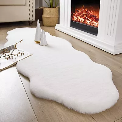 2X6 Ft Ultra Soft Faux Rabbit Fur Rug Area Rug For Bedroom Living Room White • $30.08