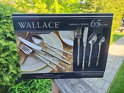Wallace Corsica Gold Accent 18/10 Stainless Steel 65pc. Flatware Set • $179.96