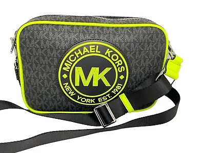 Michael Kors Fulton Sport Neon Cross Body Bag Black Lime Neon Detachable Strap • $88.61