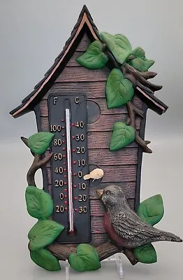 Vtg Handmade Handpainted Ceramic Thermometer Birdhouse Robin Leaf Border Signed  • $23.63