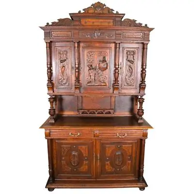 Antique Outstanding Carved Scenic Oak Sideboard #21747 • $1250