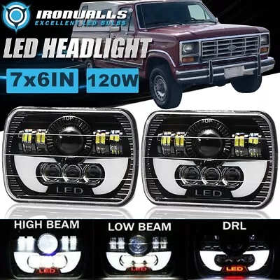 For Ford F-150 F-250 F-350 1978-1986 Pair 7x6  LED Headlights DRL Hi-Lo Lamp • $64.99