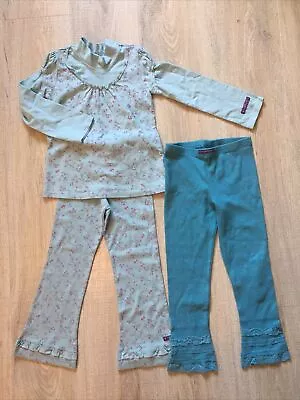 3 Pc Naartjie Blue Top Long Sleeve Shirt Pants Set Outfit Floral Girls Size 4 • $24.98