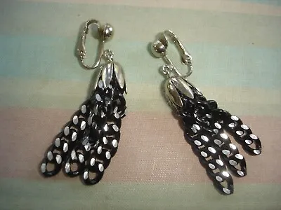 Vintage SARAH COVENTRY  Bewitchery  Black Chains Tassel Dangle Clip EARRINGS • $4