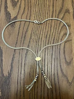 Vintage Monet Lariat Necklace Gold Tone Adjust Slide Wheat Chain Fringe Tassels • $35