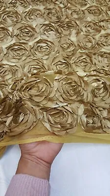 Antique Gold Lace 3d Satin Floral Flowers On Mesh Fabric By The Yard Draping  • $12.99