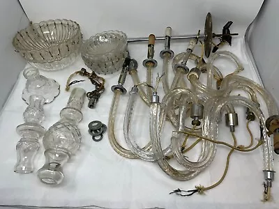 Vintage Mcm Clear Glass Chandelier Light For Parts Arms Bobeche • $70