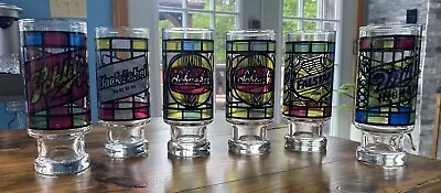 Vintage 70’s Lot Of 6 Anchor Hocking Stained Glass Footed Beer Glasses • $45