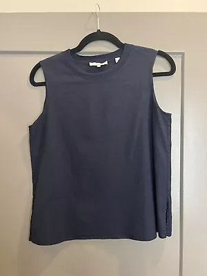 NWT $225 Vince Rib Trim Crew Neck Shell In Coastal Blue S Blouse Sleeveless • $20