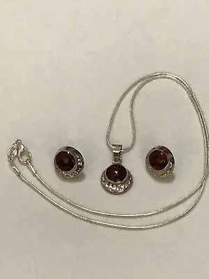 Amazing Sterling Silver 925 Natural Red Jasper Set Pendant & Earrings • $45