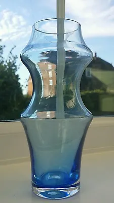 Dartington 1970's Hooped Blue Glass Vase • £22
